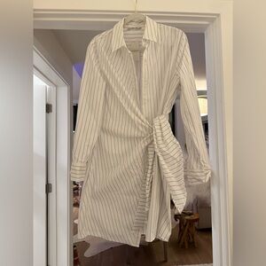 Abercrombie & Fitch White Pinstripe Long Sleeve Wrap Dress